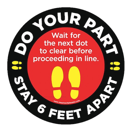 Stranco Social Distance Floor Sign, 12 in H, 12 in W, Vinyl, Circle, English, FS-12-908 FS-12-908