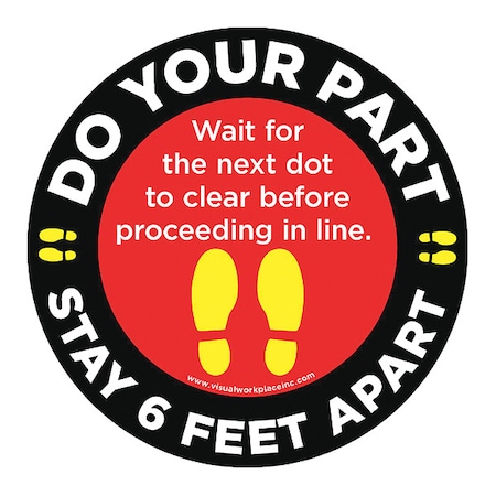 Stranco Social Distance Floor Sign, 17 in H, 17 in W, Vinyl, Circle, English, FS-17-727 FS-17-727