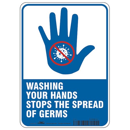Condor Washing Your Hands Stops The Spread Of Germs, Polystyrene, 14 in x 10 in, With Mounting Holes HWB768P1410
