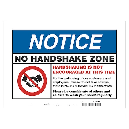 Zoro Select Hygiene Sign, 14" W x 10" H, English, Vinyl, White HWN834T1014