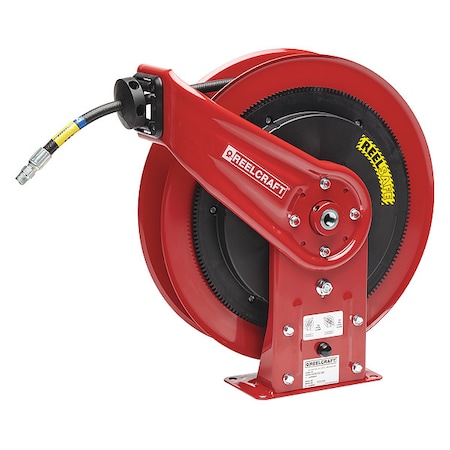 Reelcraft Spring Return Hose Reel, 3/8 in Hose Diameter, 50 ft Length, 2600 psi Max. Pressure, Black, Red RS7650 OMP