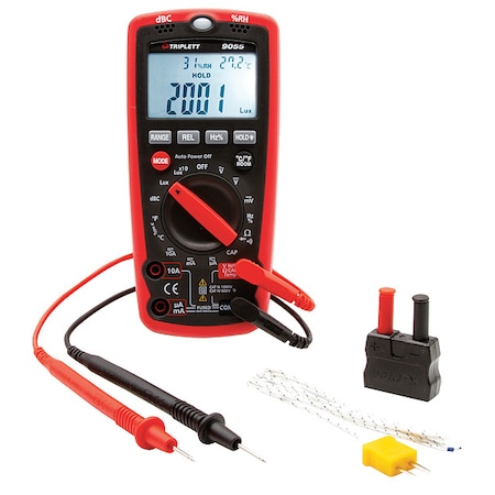 Triplett Digital Multimeter/Environmental Meter, 600 V Max DC, 0.1 V Max AC, Average, Backlit LCD 9055
