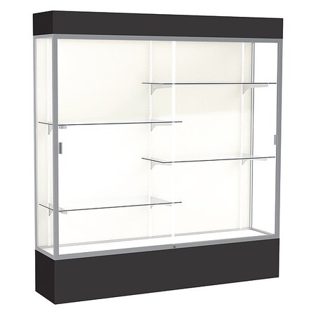 Ghent Lighted Floor Display Case 72x80x16, Plaque, Satin 3176PB-SN-BK