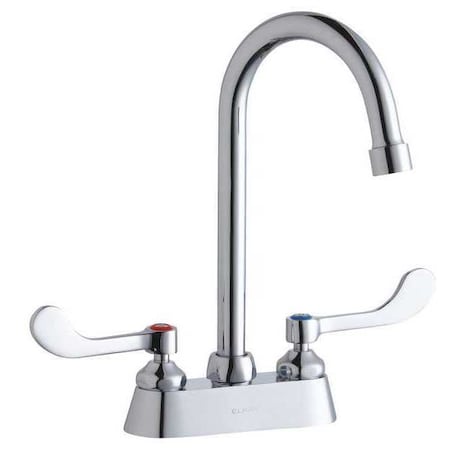 Elkay Lav Faucet Deck Mt, Handle 2" Handle, Wristblade Handle, 4" Mount, 2 Hole Commercial LK406GN05T4
