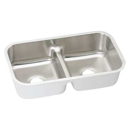 Elkay Sink, Undermount Mount, 0 Hole, Left Bowl 14.428" x 16.142", Right Bowl 14.428" x 16.142" EAQDUH3118