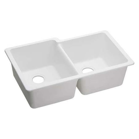 Elkay Sink, Undermount Mount, 0 Hole, Left Bowl 14.155" x 18.161", Right Bowl 14.355" x 16.161", White ELGU250RWH0