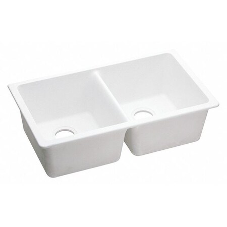 Elkay Sink Quartz, 2 Bowls 33x22 White ELGU3322WH0
