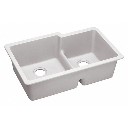 Elkay Sink Quartz, 2 Bowls 33x22 White ELGULBO3322WH0