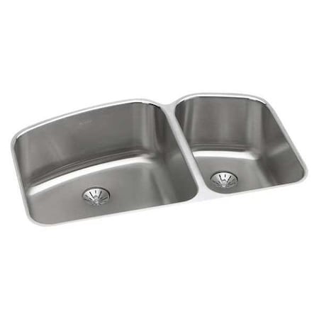Elkay Sink, Undermount Mount, 0 Hole, Left Bowl 18" x 18.5", Right Bowl 11" x 17.6875", Lustrous Satin ELUH31229RPD