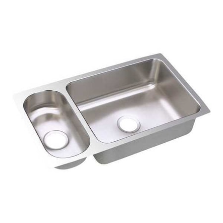 Elkay Sink, Undermount Mount, 0 Hole, Left Bowl 7.5" x 15.75", Right Bowl 21" x 15.75", Lustrous Satin ELUH3219