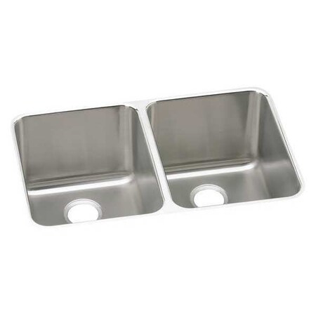 Elkay Sink, Undermount Mount, 0 Hole, Left Bowl 14" x 18", Right Bowl 14" x 18", Lustrous Satin ELUH322010