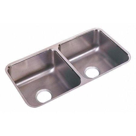 Elkay Sink, Undermount Mount, 0 Hole, Left Bowl 14" x 14", Right Bowl 14" x 14", Lustrous Satin ELUH3116