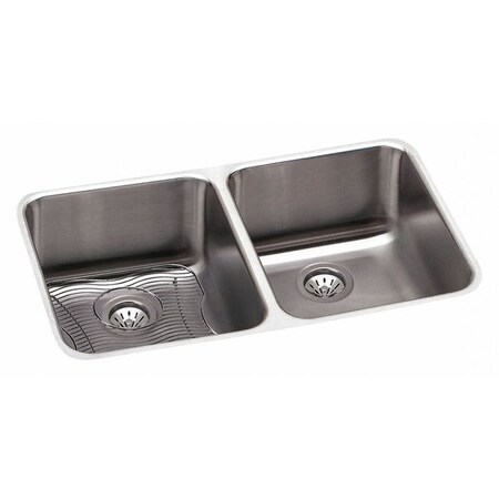 Elkay Sink, Undermount Mount, 0 Hole, Left Bowl 13.5" x 16", Right Bowl 13.5" x 16", Lustrous Satin ELUH3118DBG