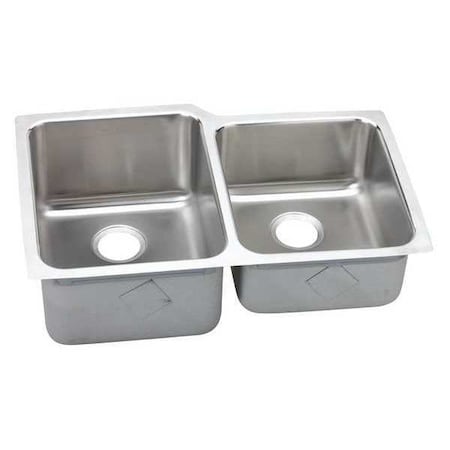 Elkay Sink, Undermount Mount, 0 Hole, Left Bowl 14" x 18", Right Bowl 13.5" x 16", Lustrous Satin ELUH3120R
