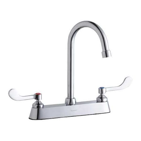 Elkay Faucet, Deck Mount, 6" Spout, 2" Handle, Wristblade Handle, 8" Mount, 3 Hole Commercial LK810GN05T4