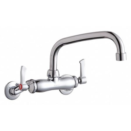 Elkay Faucet, Wall Mount, 20" Spout, 4" Handle, Lever Handle, 3" to 8" Mount, 2 Hole Commercial LK945TS08L2T