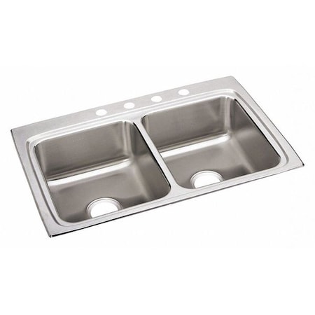 Elkay Sink, Drop-In Mount, 1 Hole, Left Bowl 13.5" x 16", Right Bowl 13.5" x 16", Lustrous Satin LR33221