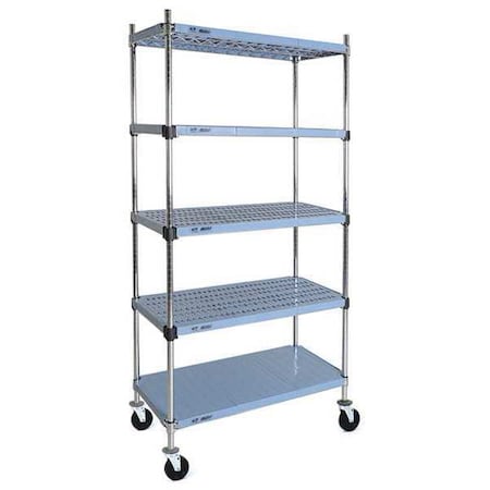 Eagle Group Starter Mobile Plastic Shelving Unit, 5 Shelves, Blue QPMU2436C-B5-74