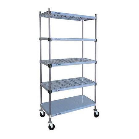 Eagle Group Starter Mobile Plastic Shelving Unit, 5 Shelves, Gray QPMU2460V-B5-74
