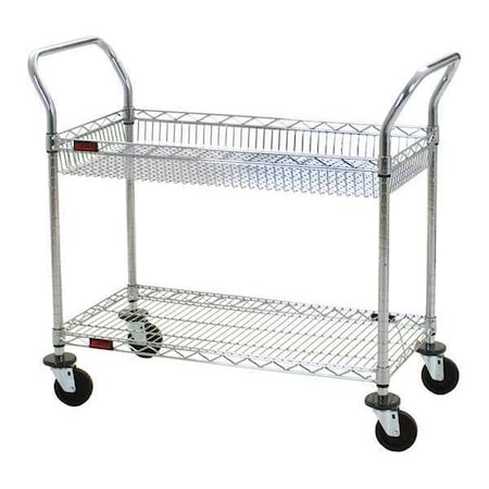 Eagle Group Utility Cart, Basket Shelf, standard Shelf, 2 Shelves, 40.978" L, 20.172" W, 36-1/2" H WBC1836C-1B1W