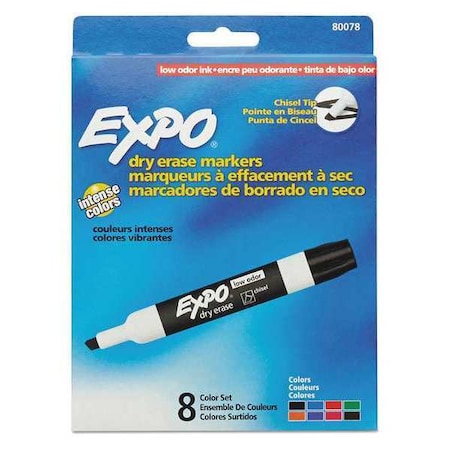 Expo Low-Odor Dry-Erase Marker, Broad Chisel Tip, Assorted Colors, PK8 80078A