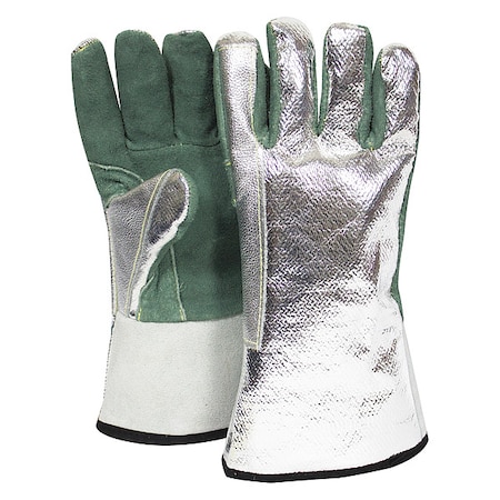 National Safety Apparel Aluminized Gloves, 285  Degrees F Max Temp., Gauntlet Cuff Universal, 1 PR DJXGSP382