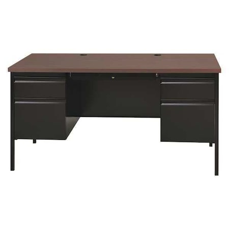 Hirsh Office Desk, Double Pedestal, 60"W x 30"D, Black/Walnut 20446