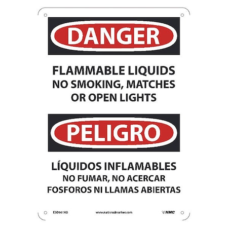 Nmc Danger Flammable Liquids No Smoking Sign - Bilingual, ESD661AB ESD661AB