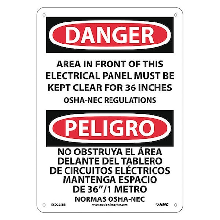 Nmc Danger Electrical Panel Must Be Kept Clear Sign - Bilingual, ESD225RB ESD225RB