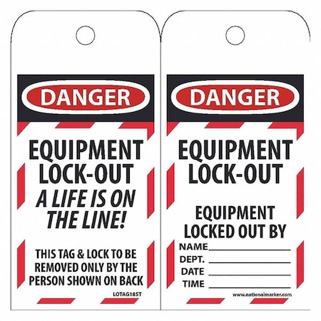 Nmc Danger Equipment Lock Out A Life Is On Tag, Pk25 LOTAG18ST