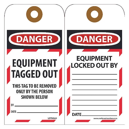Nmc Danger Equipment Tagged Out Tag, Pk10 LOTAG20