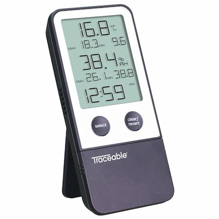 Traceable Thermohygrometer with Clock, Plastic, 5" L 5660