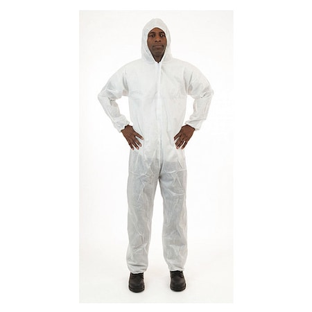 International Enviroguard Disposable Coverallss, Hooded Coverall, 2XL, SMS, Elastic Wrist, Elastic Ankle, Serged Seam, White 2225-2XL
