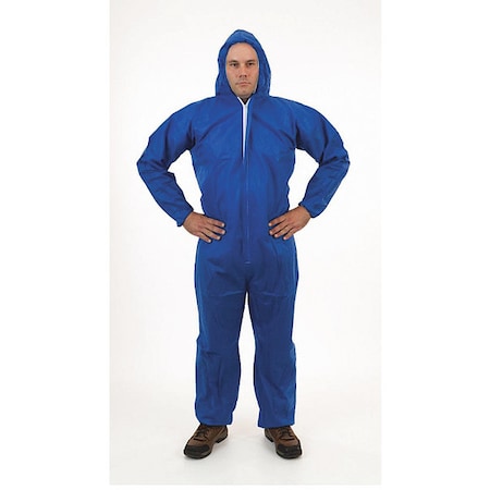International Enviroguard Disposable Coverallss, Hooded Coverall, 2XL, SMS, Elastic Wrist, Elastic Ankle, Serged Seam, Blue 2225B-2XL
