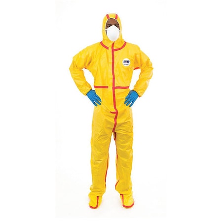 International Enviroguard Chem Splash Coverall, w/Hood, S, Yel, PK6 7019YT-S