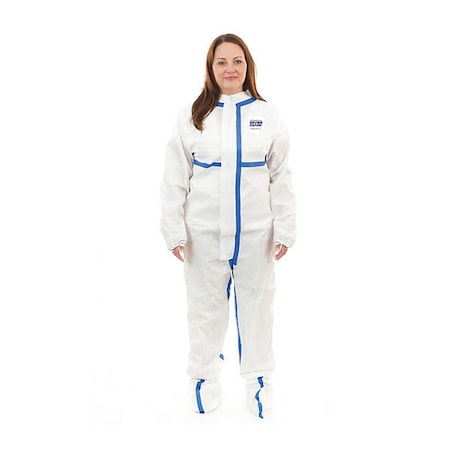 International Enviroguard Disposable Coverallss, Collared Coverall, S, Non-Woven Laminate, Elastic Wrist, Taped Seam, White W2501-S