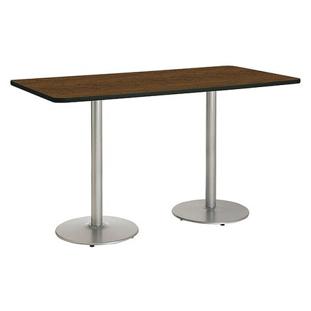 Kfi Rectangle KFI Mode 42" x 96" Conference Table, Walnut Finish, Round Silver Base, Bistro Height T4296-B1922-SL-WL-38