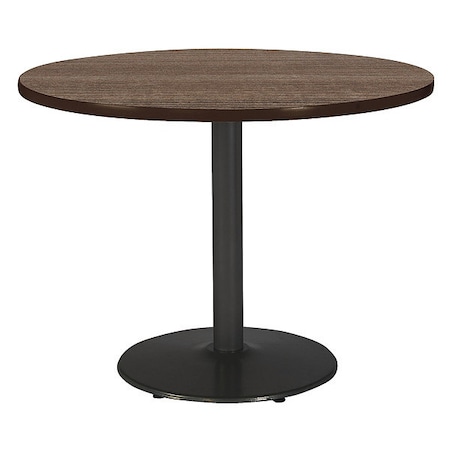 Kfi Round KFI Mode 42" Round Breakroom Table with Studio Teak Top, Round Black Base, Counter Height T42RD-B1922-BK-7960K-31