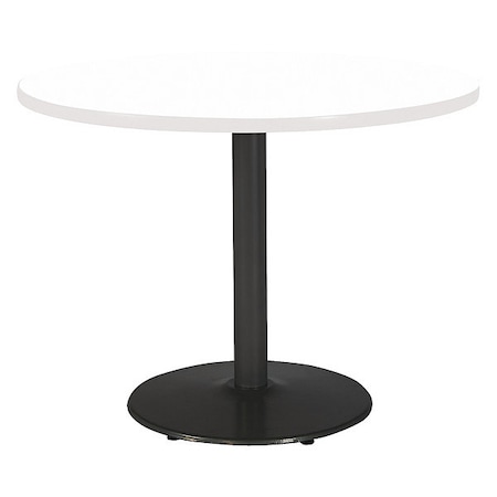 Kfi Round KFI Mode 48" Round Breakroom Table with Designer White Top, Round Black Base, Counter Height T48RD-B1930-BK-D354-31