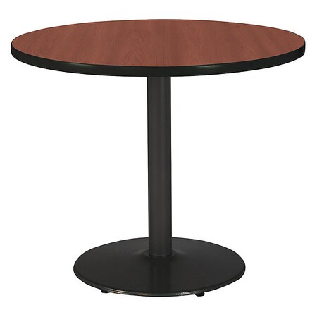 Kfi Round KFI 42" Round Breakroom Table with Mahogany Top, Round Black Base, 42 W, 42 L, 29 H, Laminate T42RD-B1922-BK-MH