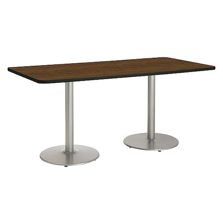 Kfi Rectangle Ped Table, Walnut/Silver, 42"x96"x29", 96" W, 42" L, 29" (Cafe Height) H, HPL Top, Walnut T4296-B1922-SL-WL