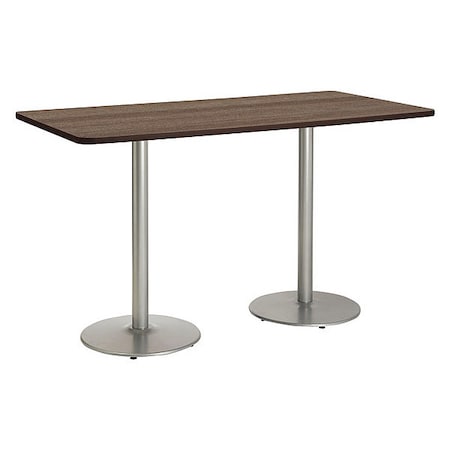 Kfi Rectangle KFI Mode 42" x 96" Conference Table, Studio Teak Finish, Round Silver Base, Bistro Height T4296-B1922-SL-7960K-38