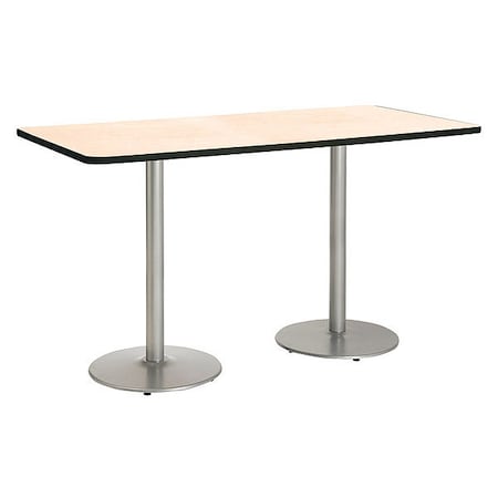 Kfi Rectangle KFI Mode 42" x 96" Conference Table, Natural Finish, Round Silver Base, Bistro Height T4296-B1922-SL-NA-38