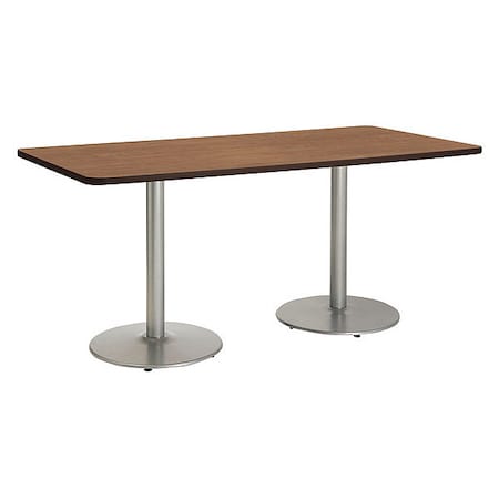 Kfi Rectangle Ped Table, River Cherry/Slvr, 42"x96"x29", 96" W, 42" L, 29" (Cafe Height) H, HPL Top T4296-B1922-SL-7937