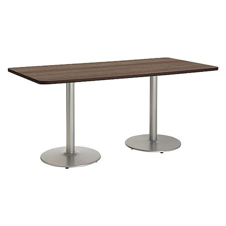 Kfi Rectangle Ped Table, Studio Teak/Silver, 42"x96"x29", 96" W, 42" L, 29" (Cafe Height) H, HPL Top T4296-B1922-SL-7960K