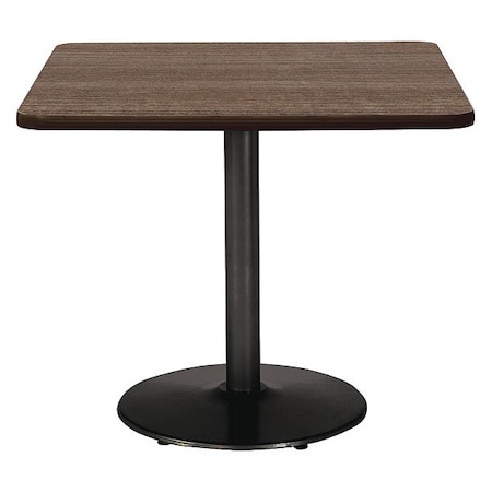 Kfi Square Ped Table, Studio Teak/Black, 42"x42"x29", 42" W, 42" L, 29" (Cafe Height) H, HPL Top T42SQ-B1922-BK-7960K