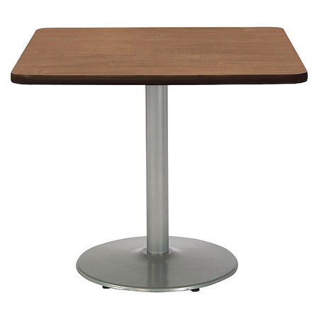Kfi Square KFI Mode 42" Square Breakroom Table with River Cherry Top, Round Silver Base, Counter Height T42SQ-B1922-SL-7937-31