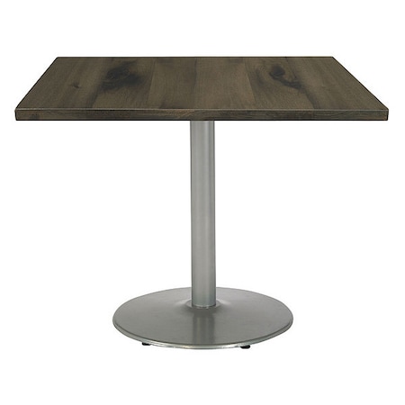 Kfi Square Wood Table, Barnwood/Silver, 42"x42"x29", 42" W, 42" L, 29" (Cafe Height) H, Wood Top T42SQ-B1922SL-LFT-BN