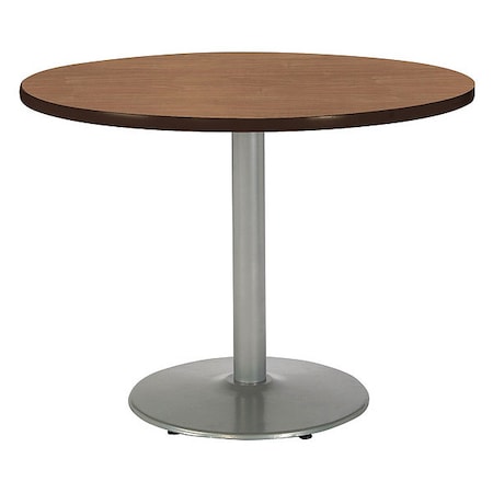 Kfi Round Ped Table, River Cherry/Silver, 48"Dx29", 29" (Cafe Height) H, HPL Top, River Cherry T48RD-B1930-SL-7937