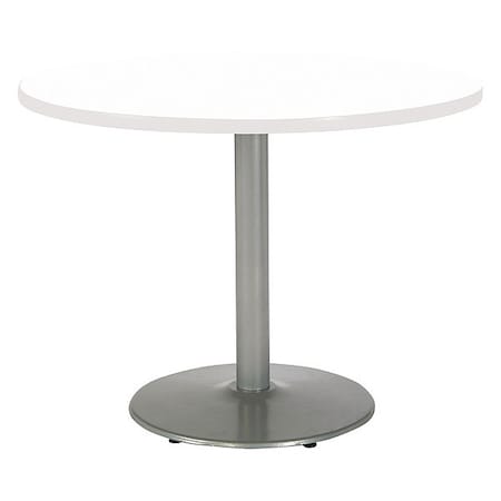 Kfi Round KFI Mode 48" Round Breakroom Table with Designer White Top, Round Silver Base, Counter Height T48RD-B1930-SL-D354-31